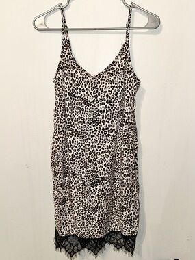 SHIFT Leopard Print Slip Dress with Lace Trim